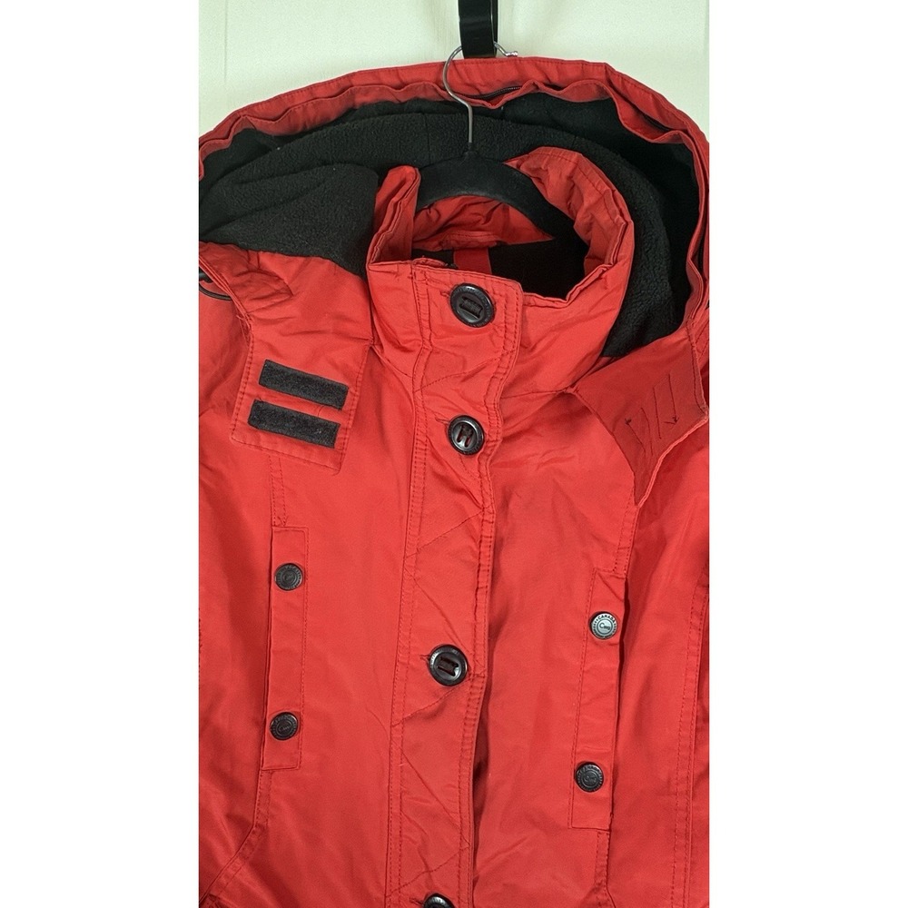 Canada Weathergear Women's Large Red Parka Coat Button Up Hooded Warm Winter - Picture 7 of 10